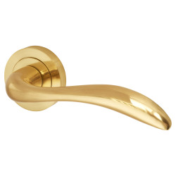 Altro Satin Brass Door Handles on Round Rose - Sussex Range