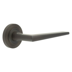 Burlington by Frelan Dark Bronze Fire Rated Door Handles on Round Reeded Rose - Mayfair Range