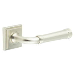 Burlington by Frelan Satin Nickel Fire Rated Door Handles on Square Stepped Rose - Highgate Range