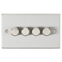 Knightsbridge 5-150W 4 Gang 2 Way Push On/Off Rotary Square Intelligent LED Dimmer - Brushed Chrome