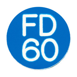 Altro FD60 Fire Door Sign - Self Adhesive - 25mm Diameter - Rigid Plastic - Blue