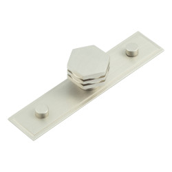 Hoxton by Frelan Nile Hex Cabinet Knob on Stepped Backplate - 30mm Diameter - Satin Nickel