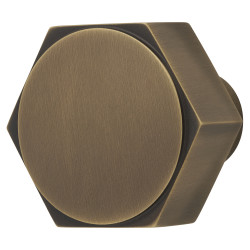 Alexander & Wilks Vesper Hex Cabinet Knob - 40mm Diameter - Antique Brass