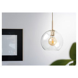 Altro Paradera Knurled Ceiling Light Pendant - Satin Brass Fittings and Domed Clear Glass Shade