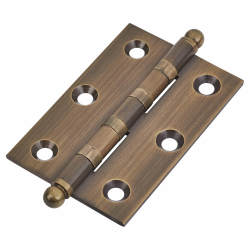 Ball Tip Washered Butt Door Hinge - 75 x 50 x 2.5mm - Antique Brass - Pair