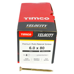 TIMCO Velocity Pozi Countersunk Wood Screws - 6.0 x 80mm - Yellow Zinc - Pack of 200