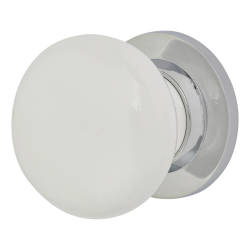 Touchpoint White and Chrome Porcelain Mortice/Rim Door Knob - 60mm Rose Diameter