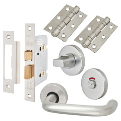 Touchpoint Satin Aluminium 19mm Return to Door Bathroom Lock Door Handles on Rose Pack