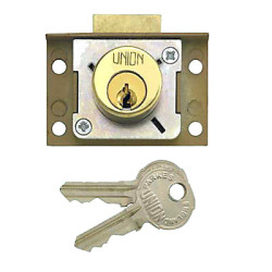 UNION 4138/7 Cylinder Cut Cupboard Lock - 63.5 x 38mm - Keyed to Differ - Slam Bolt - Polished Brass