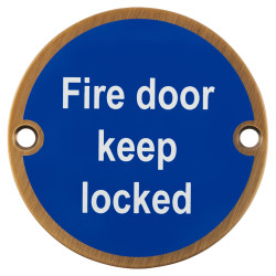 Hampstead Fire Door Keep Locked Door Sign - 75mm Diameter - Antique Brass