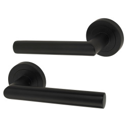 Altro Matt Black Door Handles on Round Rose - Emily Range