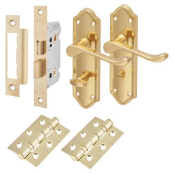 Altro Polished Brass Scroll Bathroom Lock Door Handles Pack - Ashmead Range
