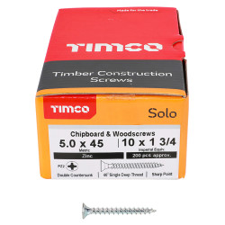 TIMCO Solo Chippy Pozi Countersunk Wood Screws - 5.0 x 45mm - Zinc Plated - Pack of 200