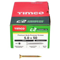 TIMCO C2 Strong-Fix Pozi Double Countersunk Wood Screws - 5.0 x 50mm - Yellow Zinc - Pack of 200