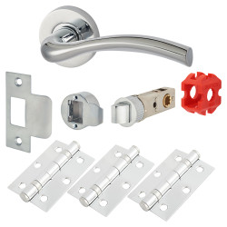 Jigtech Polished Chrome Latch Door Handles on Rose Pack - Passage - Solar Range
