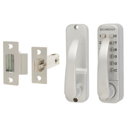 Securefast Easy Code Change Push Button Code Lock and Latch with Lever - Satin Chrome