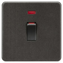 Knightsbridge 45A 1 Gang Screwless Double Pole Cooker Switch with Neon - Smoked Bronze