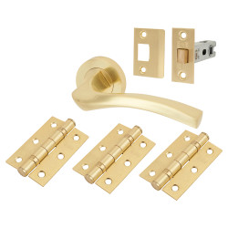 Serozzetta by Carlisle Brass Satin Brass Latch Door Handles on Rose Ultimate Door Pack - Sines Range