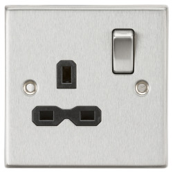 Knightsbridge 13A 1 Gang Double Pole Switched Socket - Brushed Chrome with Black Insert