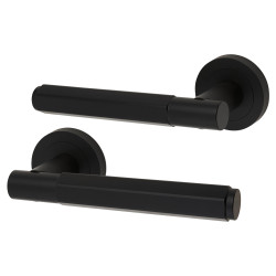 Altro Matt Black Hexagonal Door Handles on Round Rose - Juno Range