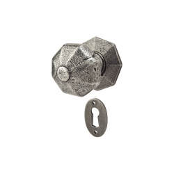 Olde Forge Pewter Octagonal Mortice/Rim Door Knob with Escutcheon - 59mm Rose Diameter