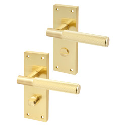 Altro Satin Brass Knurled Bathroom Door Handles - Remi Range - 155 x 55mm