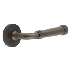 Burlington by Frelan Dark Bronze Fire Rated Door Handles on Round Knurled Rose - Highgate Range