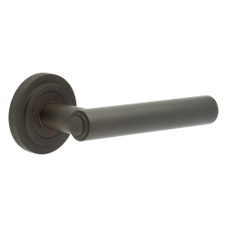Burlington by Frelan Dark Bronze Fire Rated Door Handles on Round Stepped Rose - Richmond Range