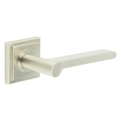 Burlington by Frelan Satin Nickel Fire Rated Door Handles on Square Stepped Rose - Fitzrovia Range