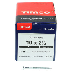 TIMCO Twin Threaded Pozi Countersunk Wood Screws - 10 x 2 1/2" - Zinc Plated - Pack of 200