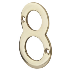 76mm Screw Fix Door Numeral - 8 - Polished Brass