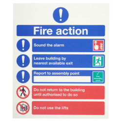 Altro Photoluminescent Symbolised Fire Action Notice Sign - 250 x 300mm - Rigid Plastic