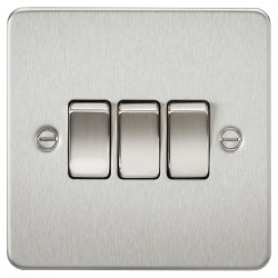Knightsbridge 10AX 3 Gang 2 Way Flat Plate Light Switch - Brushed Chrome