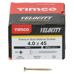 TIMCO Velocity Pozi Countersunk Wood Screws - 4.0 x 45mm - Yellow Zinc - Pack of 200