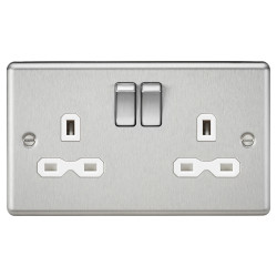 Knightsbridge 13A 2 Gang DP Switched Socket with Twin Earths - Brushed Chrome with White Insert
