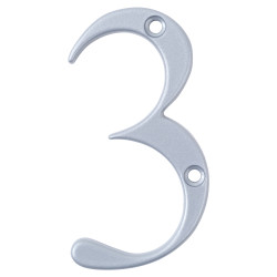 76mm Screw Fix Door Numeral - 3 - Premium Satin Silver
