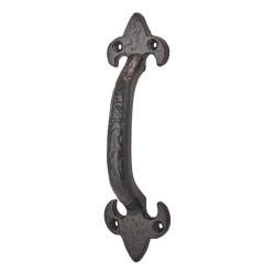 Olde Forge Fleur de Lys D-Bar Door Pull Handle - Screw Fix - 130mm Centres - Antique Black Iron