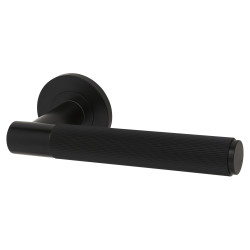 Alexander and Wilks Matt Black Reeded Door Handles on Round Rose - Spitfire Range