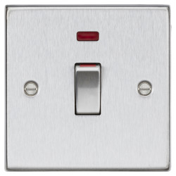 Knightsbridge 45A 1 Gang Square Edge Double Pole Cooker Switch with Neon - Brushed Chrome