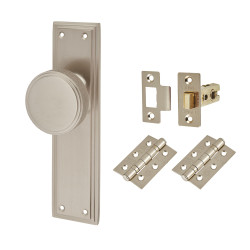 Hampstead Satin Nickel Knurled Mortice Door Knobs on Backplate Pack - Miller Range - 205 x 52mm