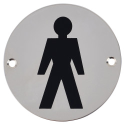 Altro Mens Toilet Door Sign - 75mm Diameter - Polished Stainless Steel