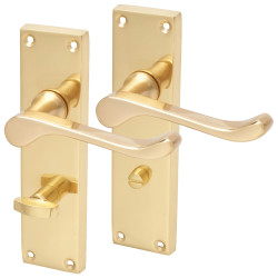 Touchpoint Polished Brass Victorian Scroll Bathroom Door Handles - 155 x 42mm