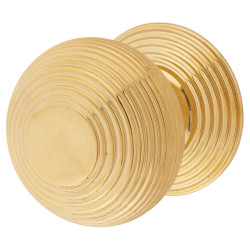 Heritage Brass by M Marcus Round Reeded Centre Door Knob - 76mm Rose Diameter - Unlacquered Brass