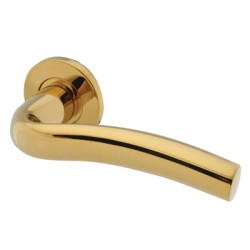 Hampstead PVD Brass Scroll Door Handles on Round Rose - Swept 4 Range