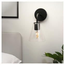 Altro Noord Knurled Indoor Wall Light - Matt Black Fittings and Hooded Clear Glass Shade