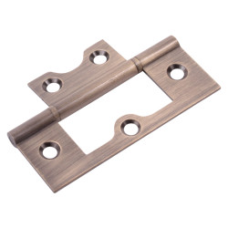 Flush Door Hinge - 75 x 50 x 1.7mm - Antique Brass - Pair