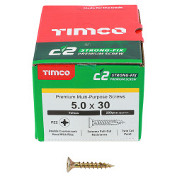 TIMCO C2 Strong-Fix Pozi Double Countersunk Wood Screws - 5.0 x 30mm - Yellow Zinc - Pack of 200