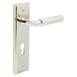 Burlington by Frelan Polished Nickel Fire Rated DIN Euro Lock Door Handles - Piccadilly - 200 x 55mm