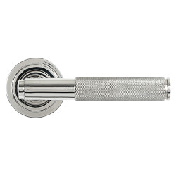 From The Anvil Polished Stainless Steel Knurled Door Handles on Round Art Deco Rose - Brompton Range