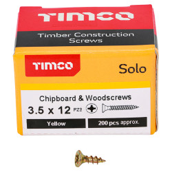 TIMCO Solo Chippy Pozi Countersunk Wood Screws - 3.5 x 12mm - Yellow Zinc - Pack of 200